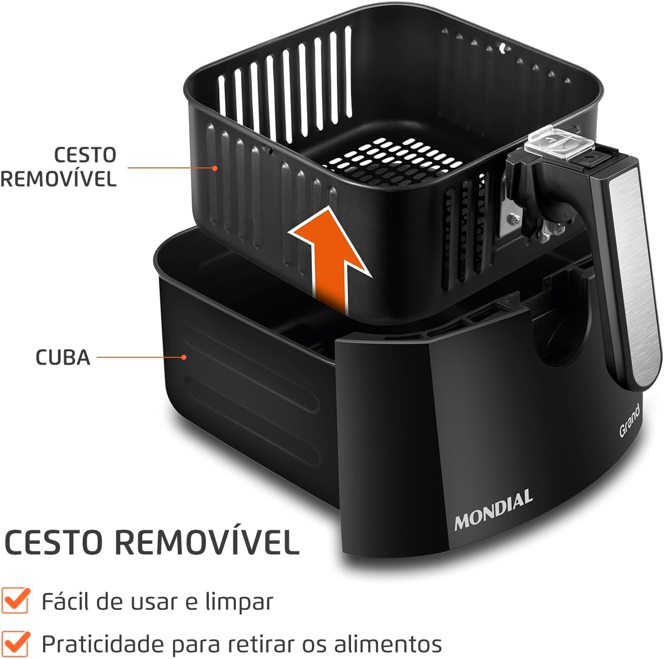 Cesto removível fácil de limpar